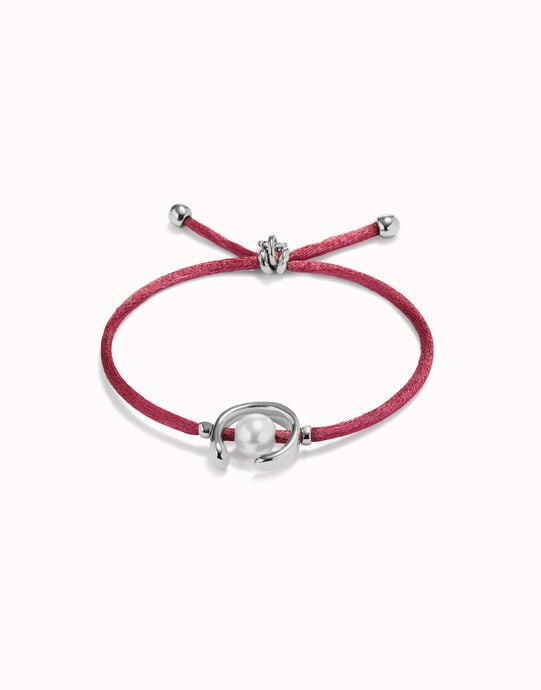 Mauve cord bracelet with a pearl